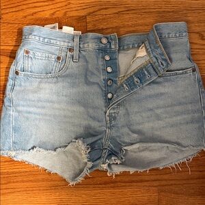 Levi's Light Blue High-Rise Button-Fly Denim Shorts